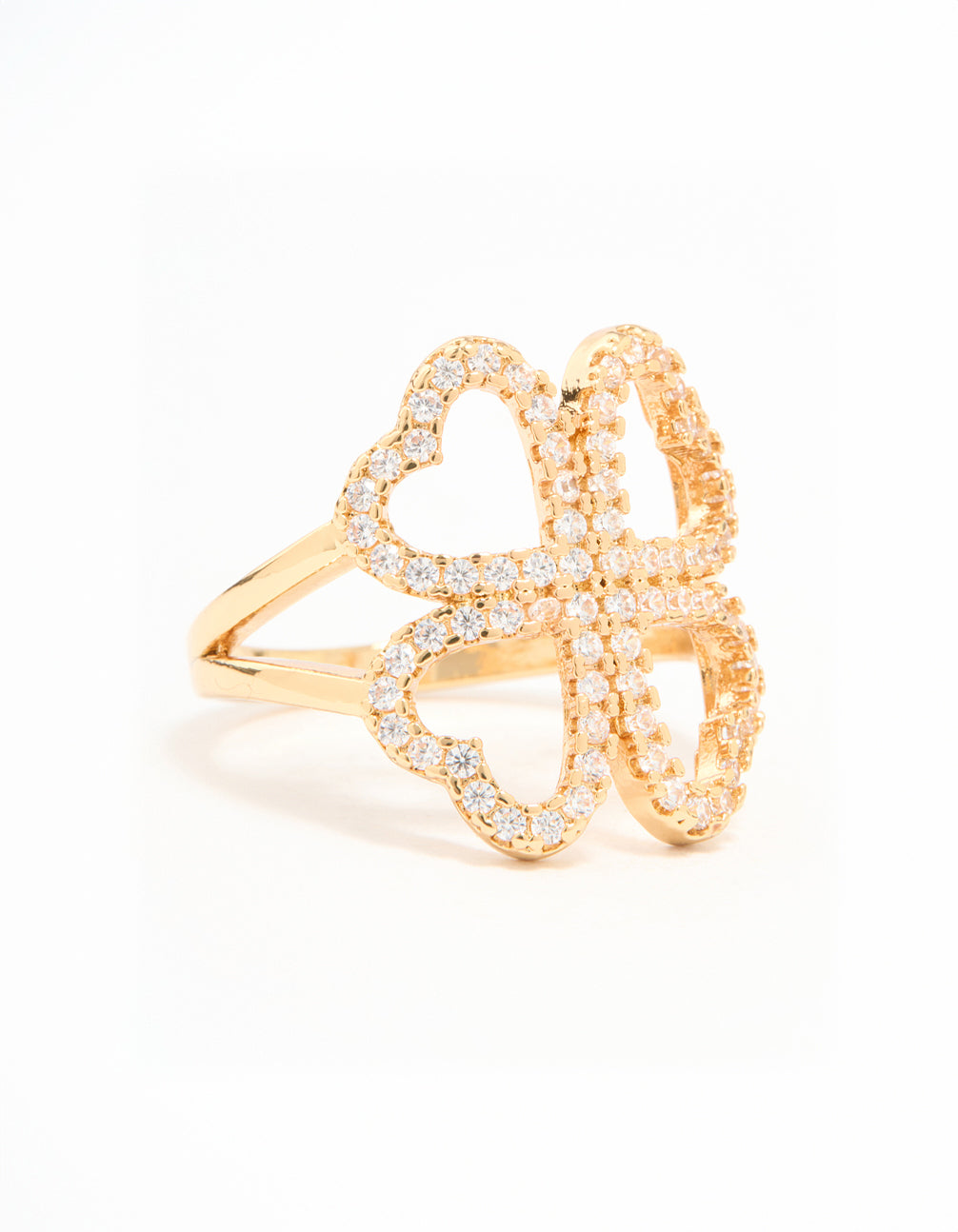 Gold Plated Cubic Zirconia Shamrock Statement Ring