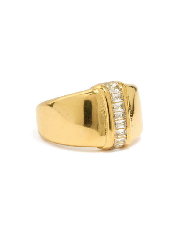 Waterproof Gold Plated Stainless Steel Cubic Zirconia Statement Ring