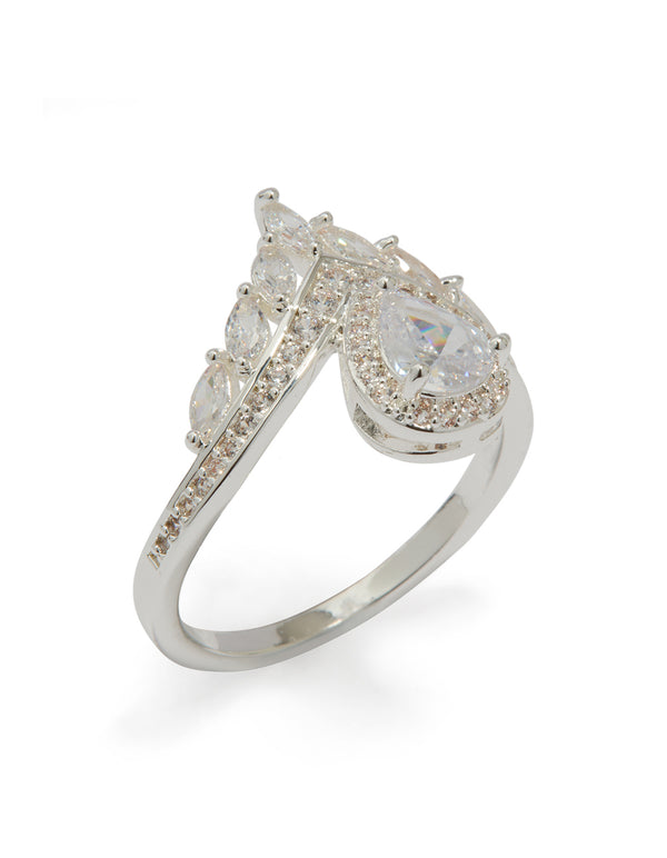 Silver Plated Cubic Zirconia Princess Cut Ring