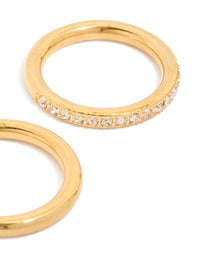 Detailed waterproof gold plated triple band stacking rings in a 3-pack close up view - link has visual effect only