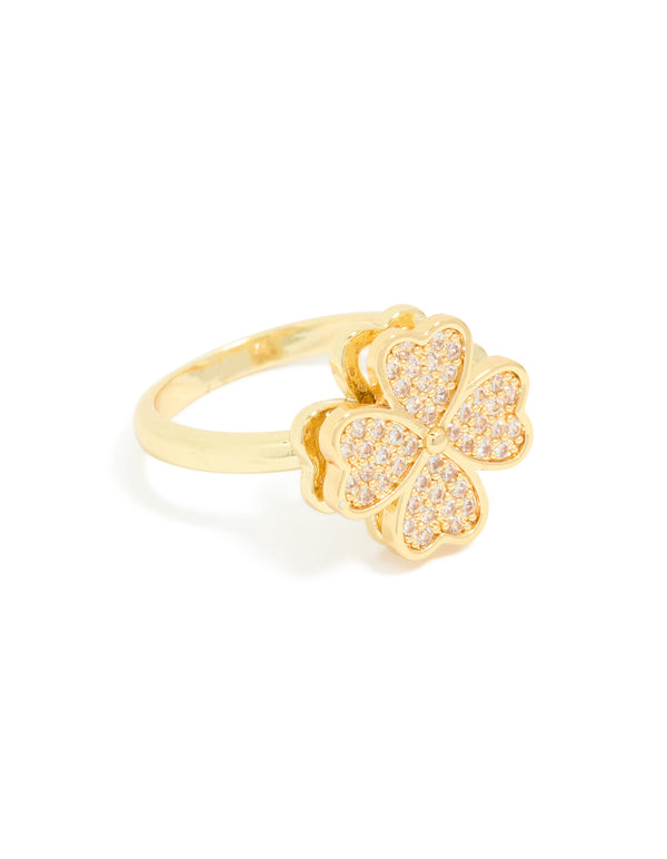 Waterproof Gold Plated Stainless Steel Spinning Clover Ring