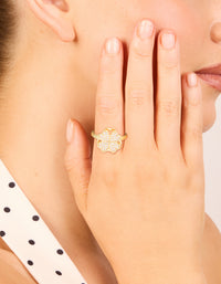 Waterproof Gold Plated Stainless Steel Spinning Clover Ring - link has visual effect only