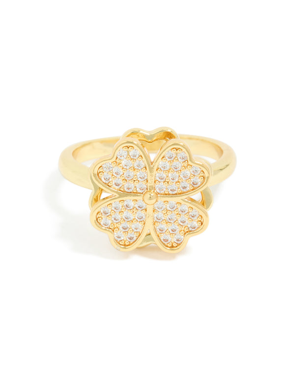 Waterproof Gold Plated Stainless Steel Spinning Clover Ring