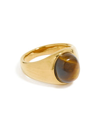 Waterproof Gold Plated Stainless Steel Statement Stone Ring - link has visual effect only