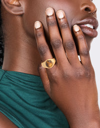 Waterproof Gold Plated Stainless Steel Statement Stone Ring - link has visual effect only