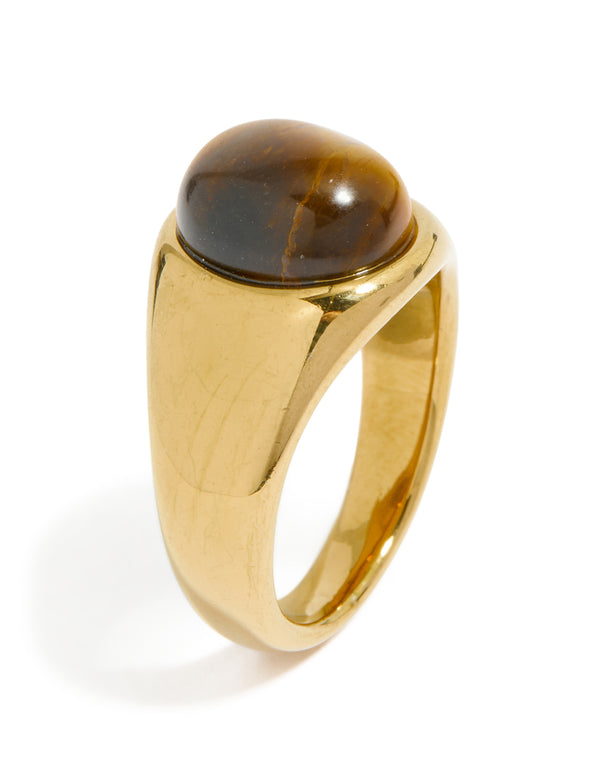 Waterproof Gold Plated Stainless Steel Statement Stone Ring