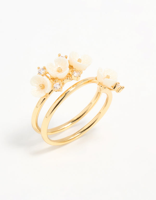 Gold Plated Cubic Zirconia Flower Wrap Ring
