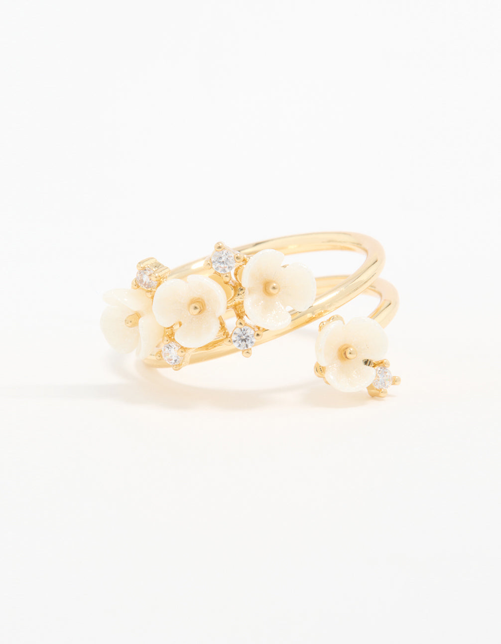 Gold Plated Cubic Zirconia Flower Wrap Ring