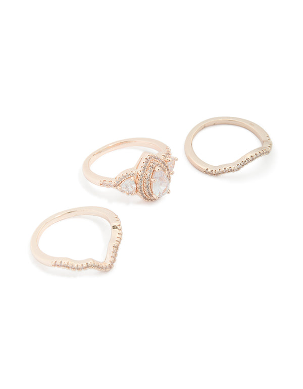 Rose Gold Pearl Stacking Rings 3-Pack