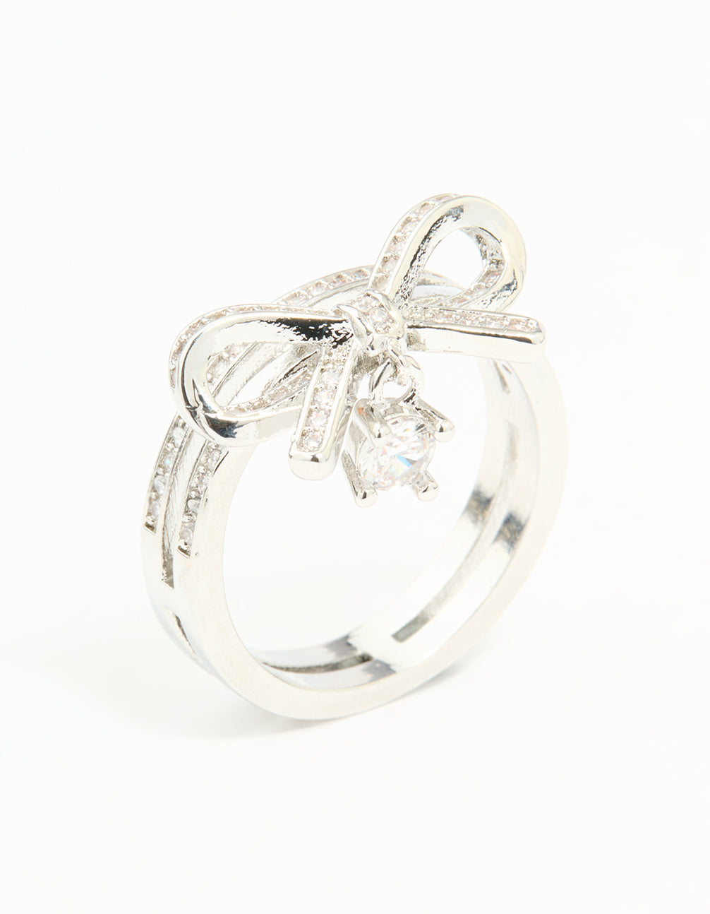 Silver Cubic Zirconia Bow Stacked Ring
