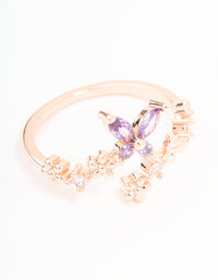 Rose Gold Cubic Zirconia Dainty Butterfly Rings 2-Pack - link has visual effect only