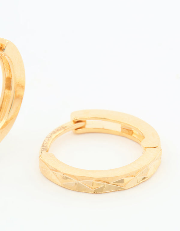 Gold Plated Sterling Silver Diamond Style Cut Huggie Earrings