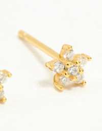 Gold Plated Sterling Silver Cubic Zirconia Flower Stud Earrings - link has visual effect only