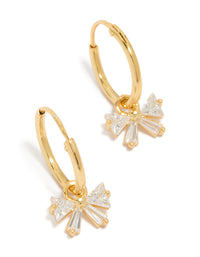 Gold Plated Sterling Silver Cubic Zirconia Bow Huggie Earrings - link has visual effect only