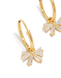Gold Plated Sterling Silver Cubic Zirconia Bow Huggie Earrings - link has visual effect only