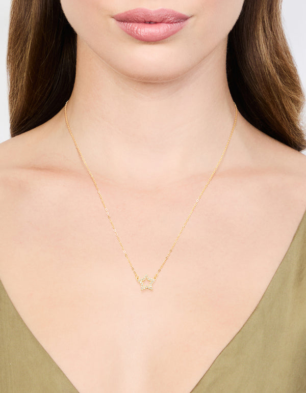 Gold Plated Sterling Silver Cubic Zirconia Pavé Star Necklace