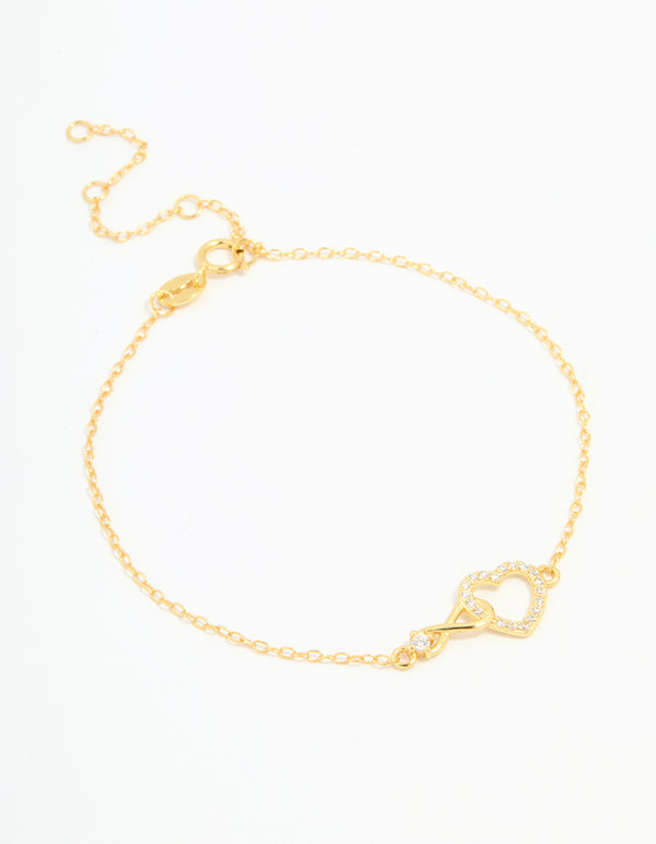 Gold Plated Sterling Silver Cubic Zirconia Infinity & Heart Bracelet