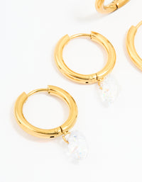 Waterproof Gold Plated Stainless Steel Cubic Zirconia Droplet & Sleek Hoop Earrings 2-Pack - link has visual effect only