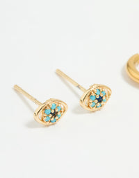 Waterproof Gold Plated Stainless Steel Double Evil Eye Earrings 2-Pack - link has visual effect only