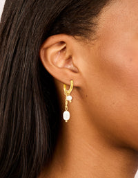 Waterproof Gold Plated Stainless Steel Chain Freshwater Pearl Drop Huggie Earrings - link has visual effect only