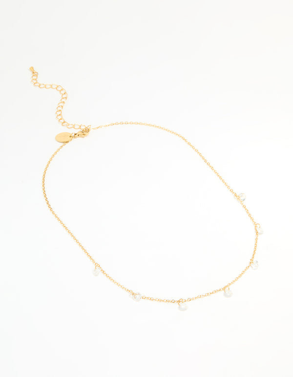 Waterproof Gold Plated Stainless Steel Cubic Zirconia Floating Charm Necklace