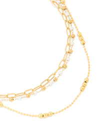 Waterproof Gold Plated Stainless Steel Multi Beaded Layered Necklace - link has visual effect only