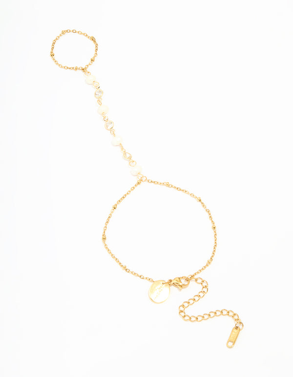 Waterproof Gold Plated Stainless Steel Pearl Hand Chain