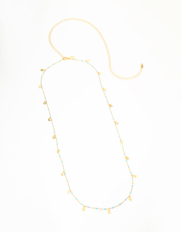 Waterproof Gold Plated Stainless Steel Blue Beaded Dainty Waist Chain
