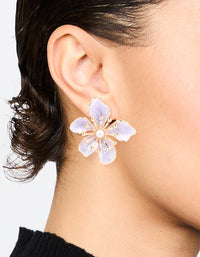 Gold Purple Misshaped Flower Stud Earrings - link has visual effect only