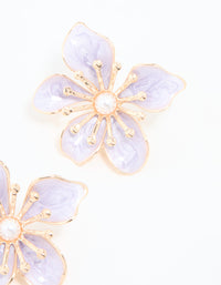 Gold Purple Misshaped Flower Stud Earrings - link has visual effect only