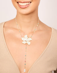 Gold Pearlised Flower Necklace - link has visual effect only