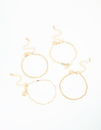 Gold Pearl Mixed Charm & Chain Bracelets 4-Pack - link has visual effect only