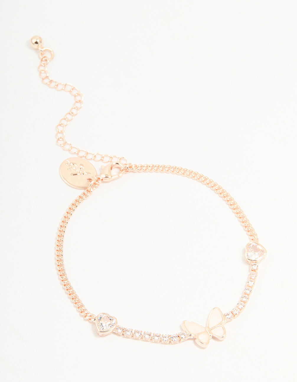 Rose Gold Plated Cubic Zirconia Butterfly Chain Bracelet