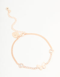 Rose Gold Plated Cubic Zirconia Butterfly Chain Bracelet - link has visual effect only