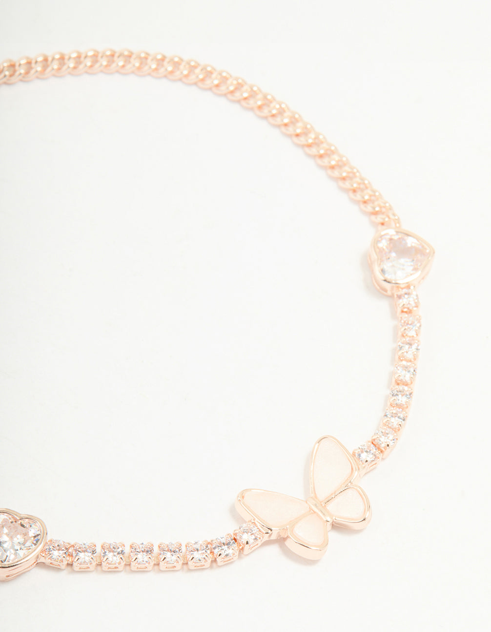 Rose Gold Plated Cubic Zirconia Butterfly Chain Bracelet