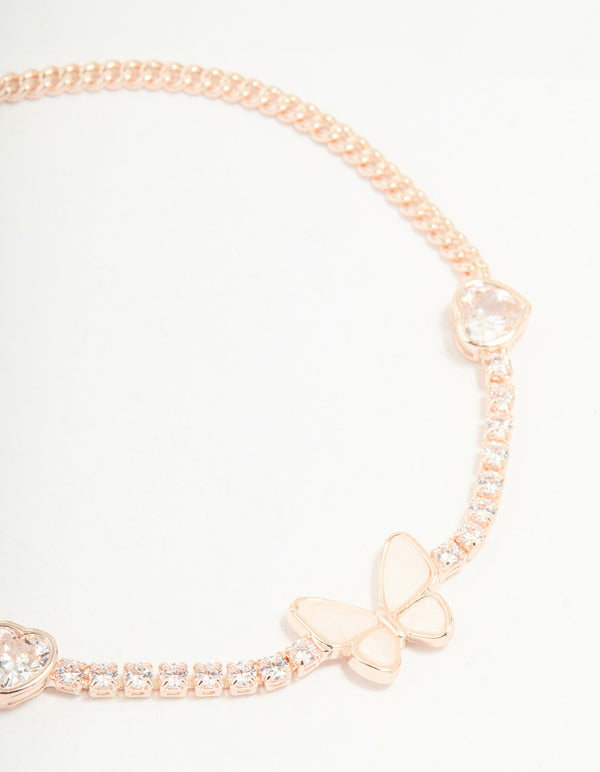 Rose Gold Plated Cubic Zirconia Butterfly Chain Bracelet