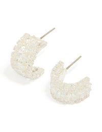 Silver Plated Cubic Zirconia Marquise Center Strap Hoop Earrings - link has visual effect only