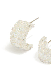 Silver Plated Cubic Zirconia Marquise Center Strap Hoop Earrings - link has visual effect only