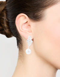 Silver Plated Cubic Zirconia Pearl Vine Hoop Earrings - link has visual effect only