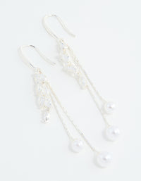 Silver Plated Cubic Zirconia Pearl Leaf Drop Hook Earrings - link has visual effect only