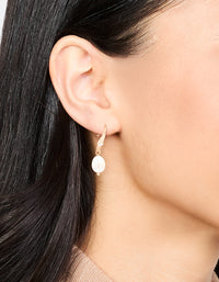 Gold Plated Cubic Zirconia Freshwater Pearl Drop Hook Earrings - link has visual effect only