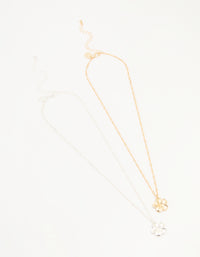 Mixed Metal Frangipani Pendant Necklaces 2-Pack - link has visual effect only