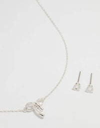 Silver Cubic Zirconia Bow Necklace & Earrings Set - link has visual effect only