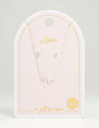 Silver Cubic Zirconia Bow Necklace & Earrings Set - link has visual effect only