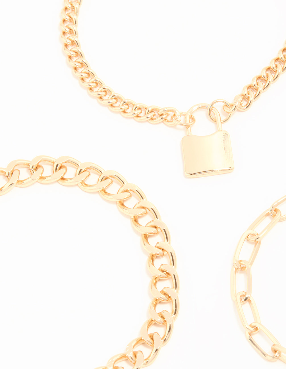 Gold Mixed Chain & Lock Bracelet 3-Pack