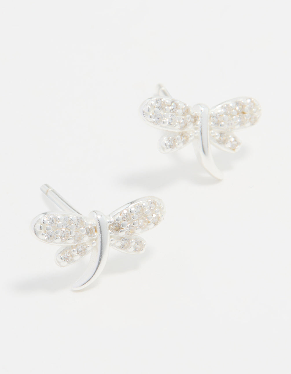 Sterling Silver Cubic Zirconia Dragonfly Stud Earrings