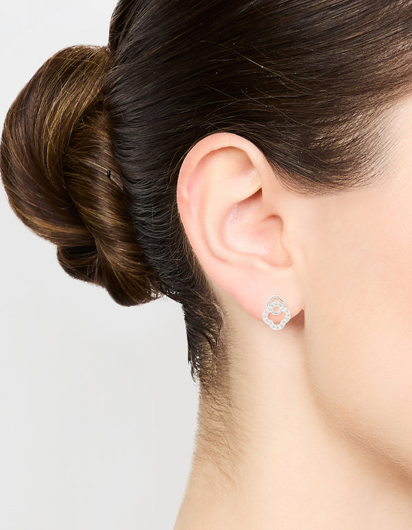 Sterling Silver Cubic Zirconia Double Flower Stud Earrings
