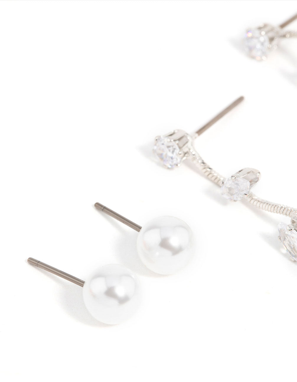 Silver Pearl & Cubic Zirconia Vine Drop Earrings 2-Pack