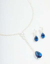 Silver Blue Cubic Zirconia Pear Y-Necklace & Earrings Set - link has visual effect only