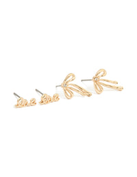 Kids Gold Love Bow & Heart Stud Earrings 6-Pack - link has visual effect only